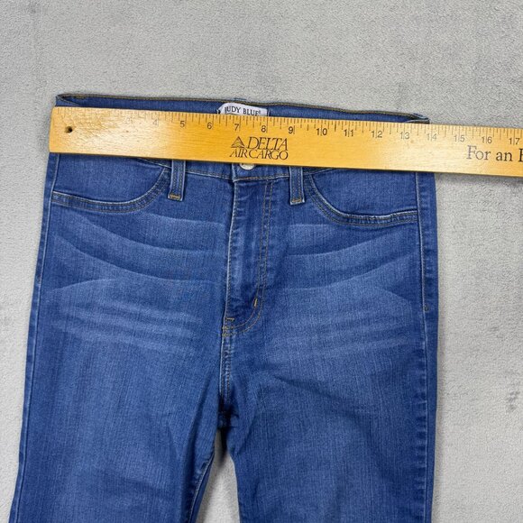 JUDY BLUE Womens Frayed Flare Jeans High Rise Medium Wash Y2K Wide Leg Cute - Picture 8 of 10